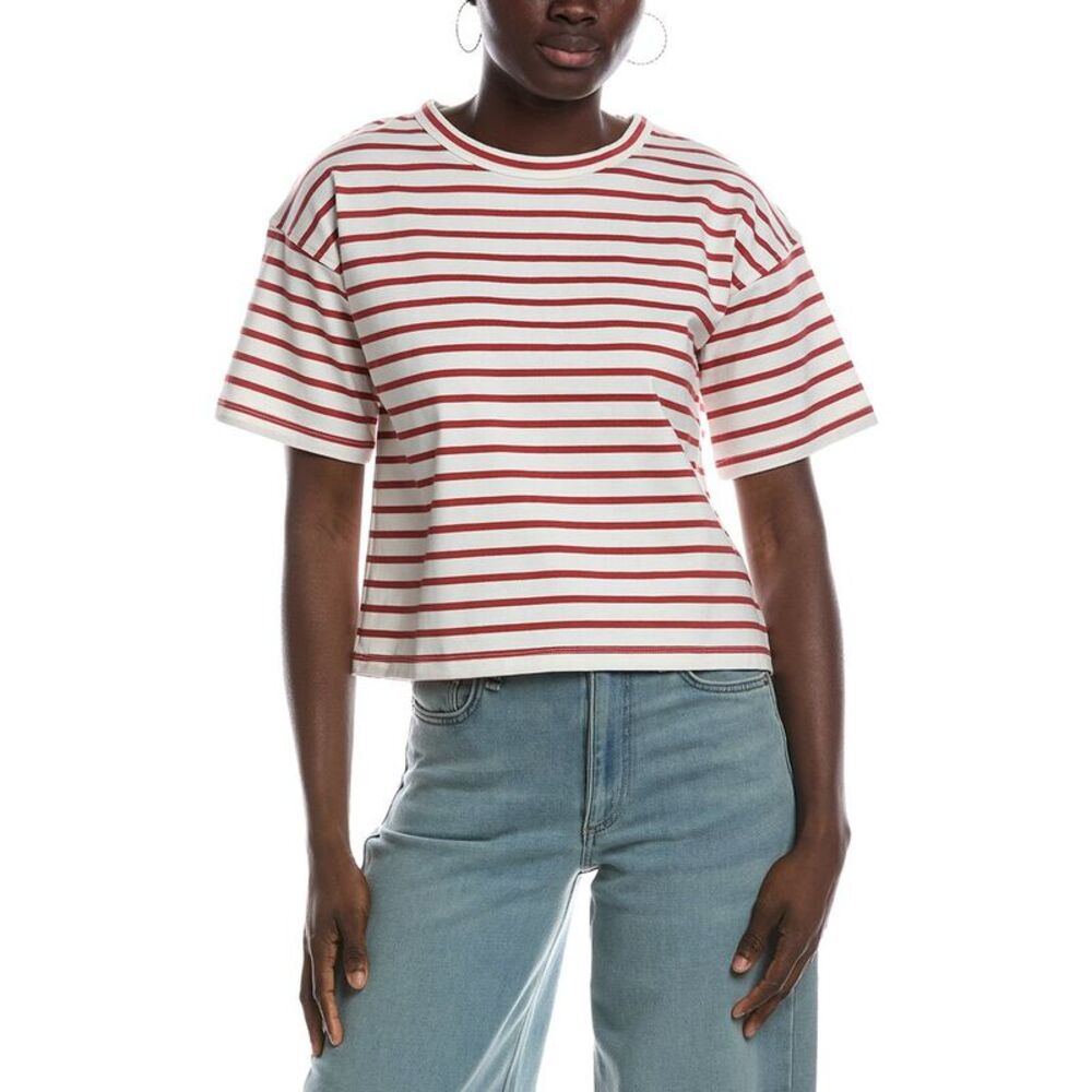 Madewell Womens  Structured Striped Boxy T-Shirt, Red